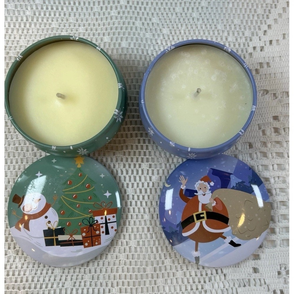 2pc‎ Christmas Soy Wax Candle Tin Set Vanilla Cake & Lavender